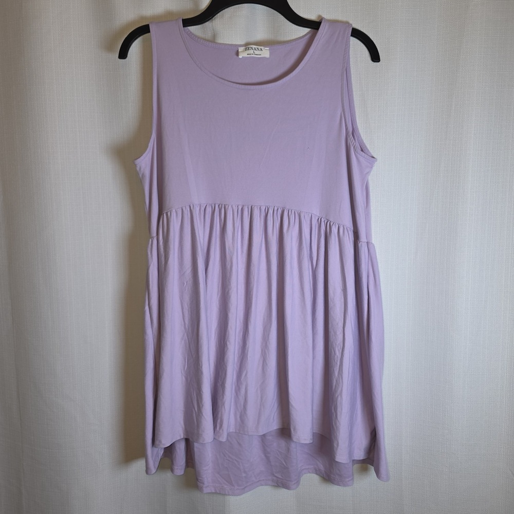 Zenana Shirt Womens Popover Large Tank Top Purple Sleeveless High Low Stretch